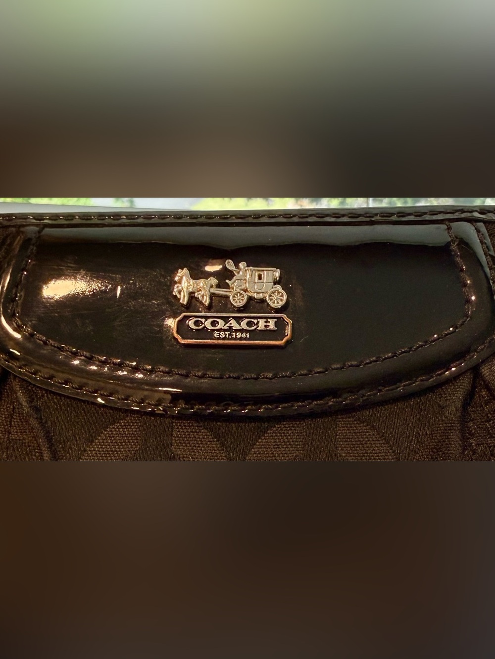 Coach Black Signature Zip-Around Wallet with Patent Trim - Picture 5 of 5
